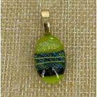 Dichroic Glass Pendant Small Lime Green Blue Gold Sparkle Dainty 1"