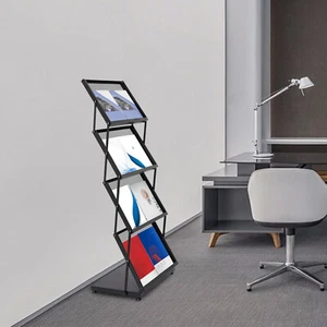 4 Tiers Brochure Display Rack Foldable Magazine Rack Iron Magazine Display Stand - Picture 1 of 24