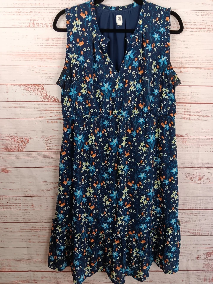Gap Maternity Midi  Dress Women's Large Blue Floral Sleeveless  - Image 1 of 4