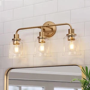 KSANA Gold Bathroom Vanity Light Fixtures with Clear Glass Shade 3-Light Mode... - Picture 1 of 7