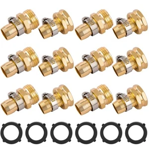 6 Set Garden Hose Repair Connector with Clamps, Fit for 3/4" or 5/8" Garden H... - Picture 1 of 6