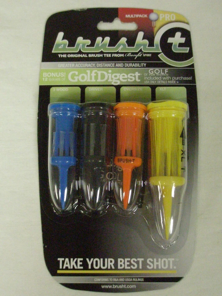 Brush-T Multi Size Golf Tees 4pk (XLT, Oversize, Driver, FW) w/Marker NEW - Image 1 of 1