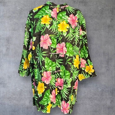 Chaqueta Kimono Floral 100% Lino Lauren Ralph Lauren Negra Multicolor Talla XL Foto 1 de 4