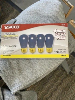 Satco Decorative Display/Sign Bulbs 11W S14 130V Blue 4 Bulb Pack - Image 1 of 3