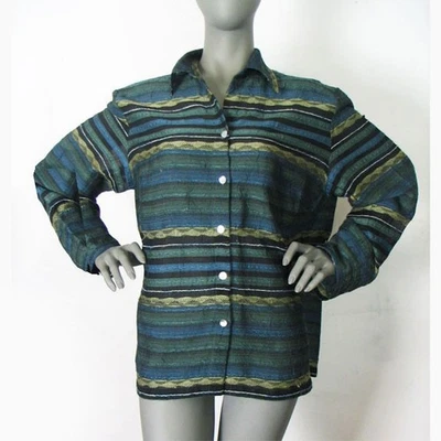 Preciosa Blusa Coldwater Creek Talla Grande Texturizada Rayas Tela Increíble Foto 1 de 4