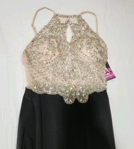 Blondie Nites halter prom dress with beaded illusion bodice - Picture 1 of 16