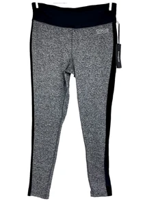 Bebe Sport Size LARGE Women’s Leggings Black & Grey Rhinstone Logo/Velure Strip - Picture 1 of 9