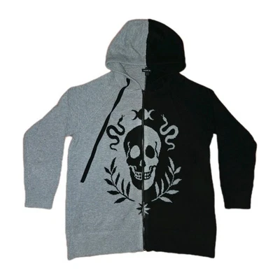 Sudadera con Capucha Torrid Mujer Cremallera Completa Calavera Negra Gris Talla 1 Excelente Estado Foto 1 de 4