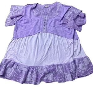 POL Lavendel Boho Spitze Babydoll Tunika Top Damen Gr. M Rüschensaum Romantisch - Bild 1 von 6