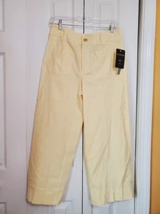 Zac & Rachel Wide Leg Crop Pants Yellow White Striped Size 6 Pockets - Picture 1 of 9