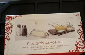5 Piece Table Service Set Salt & Pepper Shakers, Butter Dish W/Lid & Gravy Serve - Picture 1 of 5
