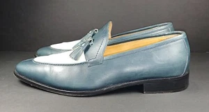 PAUL FREDERICK FSD 101 D GREEN & WHITE LEATHER TASSEL LOAFERS (Sz 9.5) ITALY - Picture 1 of 7