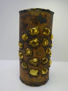 VINTAGE NANNY STILL BEATEN COPPER AMBER GLASS PENDANT LIGHT SHADE MID CENTURY - Picture 1 of 7