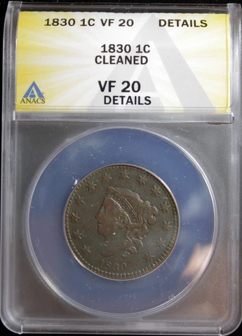 1830 Coronet Large Cent ANACS VF-20 Details  (2228894) Cover