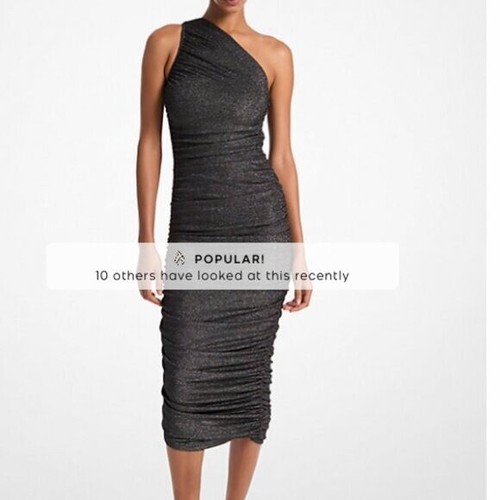 NUOVO abito Michael Kors donna XL increspato monospalla misto nylon metallizzato