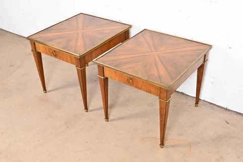 Baker Furniture French Regency Louis XVI Cherry and Burlwood Nightstands, Pair Cover