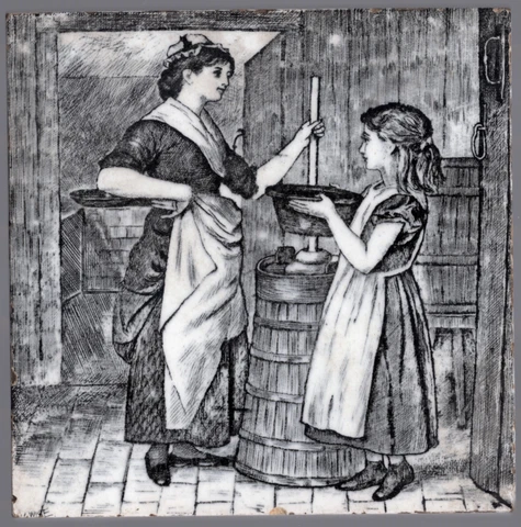 Mintons Ltd - c1885 - The Butter Churn - 6"x6" Antique Pictorial  Tile Cover