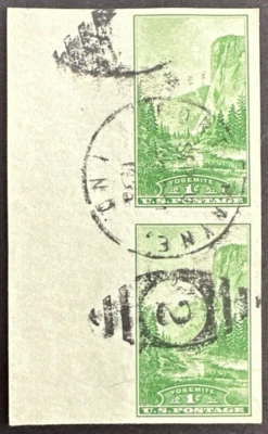 US 1935 Scott # 769A Used Pair Ft. Wayne IN Cancel Yosemite National Park - Image 1 of 2