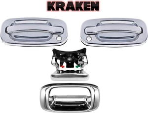 Chrome Door Handles For Chevy Silverado GMC Sierra 1999-2005 With Tailgate 2 Dr - Picture 1 of 9