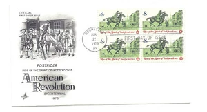 1478 Postrider American Revolution, ArtCraft, block of 4, FDC - Picture 1 of 1