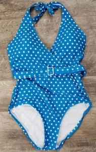 NEW MICHAEL KORS ONE PIECE SWIMSUIT SIZE 6 HALTER BELTED POLKA DOT PRINT - Picture 1 of 4