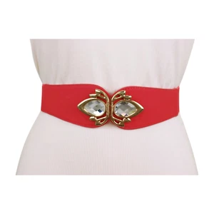 Women Coral Elastic Fancy Dressy Fashion Belt Gold Metal Bling Buckle Size S M - Picture 1 of 24