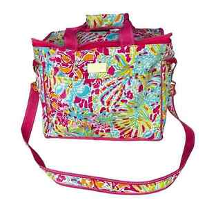 Lilly Pulitzer pink tropical insulated satchel with shoulder strap