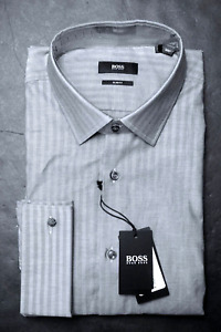 Hugo Boss Men's Jacques Slim Fit French Cuff  Med Gray Dress Shirt 41 16 34/35