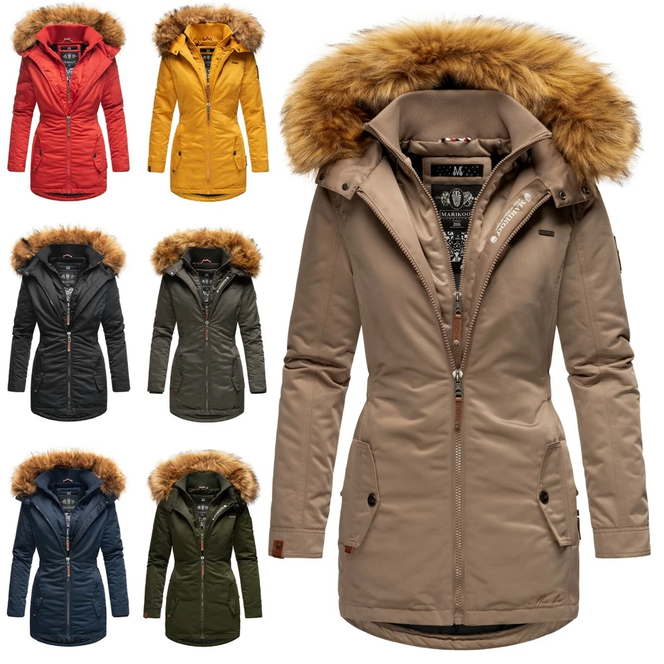 Marikoo Damen Winter Jacke Parka Winterjacke Kunstfell gefüttert Kapuze Sanakoo  - Bild 1 von 4