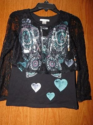 Autoestima, Talla S/6-7, Camisa de ensueño con mangas de encaje negro Foto 1 de 2