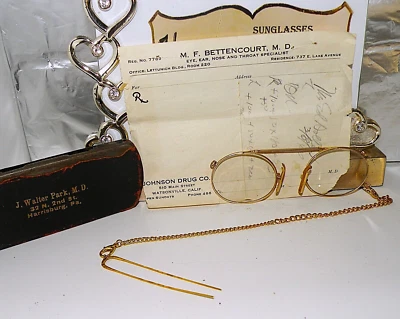 PUENTE NASAL AJUSTABLE CON RESORTE BARRA DE ORO ASTIG D. Y. PINCE NEZ 1/10 12K GF DÉCADA DE 1870 Foto 1 de 4