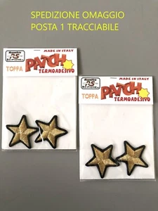 2 CONFEZIONI REGALO PATCH STELLINE RICAMATE ORO BORDO NERO CM 3,5 TERMOADESIVE - Imagen 1 de 1