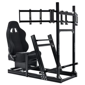 Marada Aluminum Racing Simulator Cockpit With 3 Monitor Stand And Black Seat - Picture 1 of 14