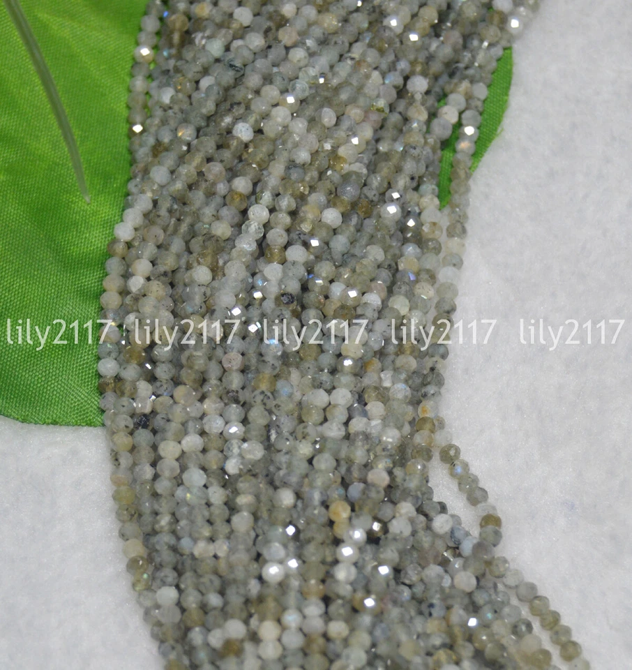 Wholesale 2x3mm Faceted Real Gray Labradorite Gemstone Roundel Loose Beads 15.5" - Изображение 1 из 3