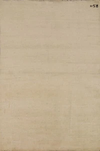 Elegant Handcrafted Gabbeh Solid Beige Wool Rug - Limited Edition" 4x6 ft - Picture 1 of 18