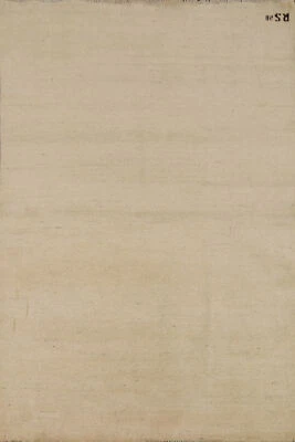 Elegant Handcrafted Gabbeh Solid Beige Wool Rug - Limited Edition" 4x6 ft - Image 1 of 4