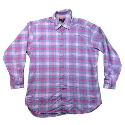 Camisa social masculina Robert Talbott grande azul roxa xadrez manga comprida com botões - Imagem 1 de 4