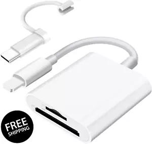 SD Card Reader for iPhone iPad Camera Dual Card Slot Memory Reader for SD and TF - Picture 1 of 11
