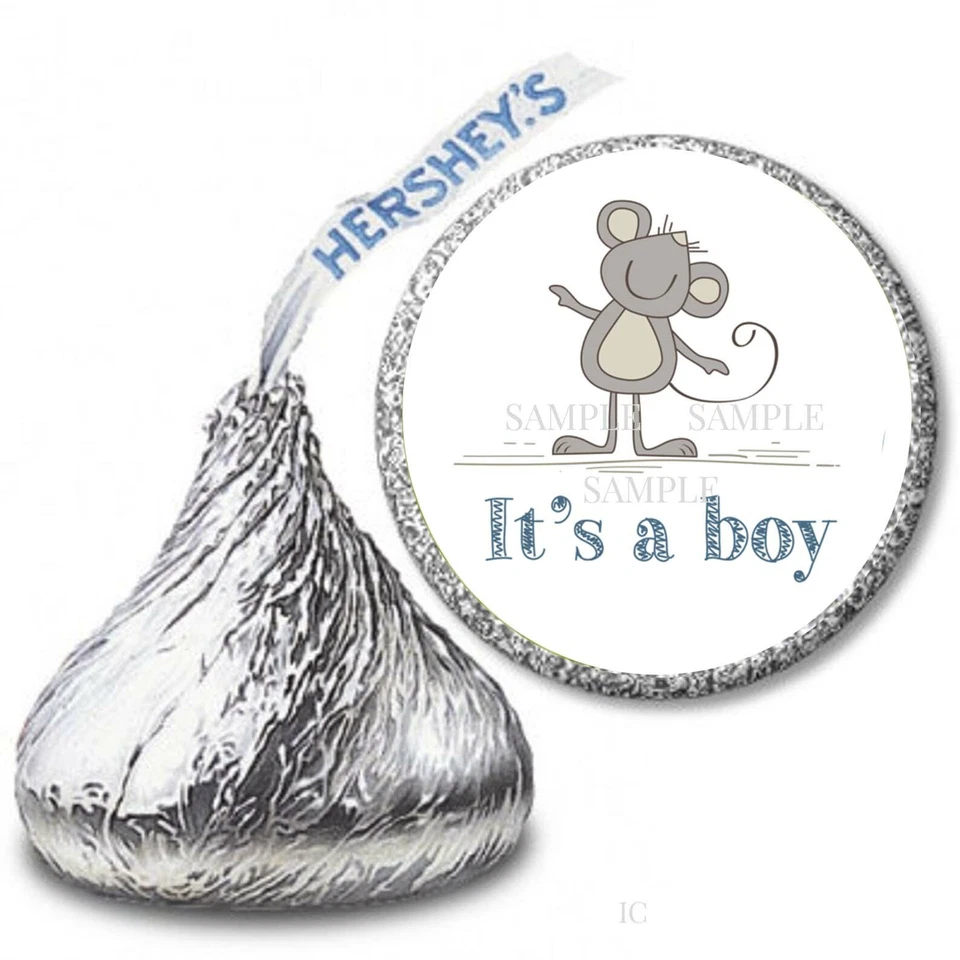 108 pegatinas envoltorios de caramelos It's a Boy Mouse Baby Shower Favores Hershey Kiss Foto 1 de 1