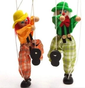 Fun Wooden Clown Marionette Pull String Puppet Vintage Toy for Family Green  - Picture 1 of 6