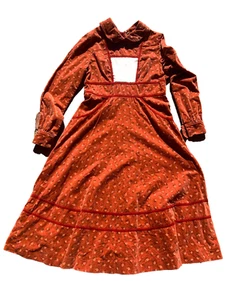 Vintage 70's Rust Orange Velvet Floral Panel Dress - Size S - Picture 1 of 10
