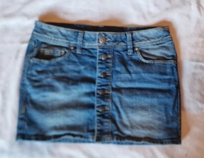 Mango Jeans Denim Skirt Measured W30" Full Length 12" Front Button Blue Cotton - Image 1 of 4