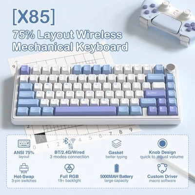 ATTACK SHARK X85 Wireless Gaming Keyboard,82 Keys with Knob,Hot Swap,RGB Backlit - Image 1 of 4