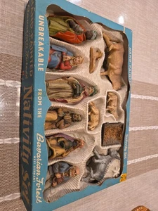 Vintage KRESGE Bayerischer Wald Krippe 13-teiliges Set West Germany fehlendes Baby - Bild 1 von 9