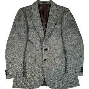 St Michael Harris Tweed Blazer Men's Medium Brown Herringbone Pure Wool Vintage - Picture 1 of 12