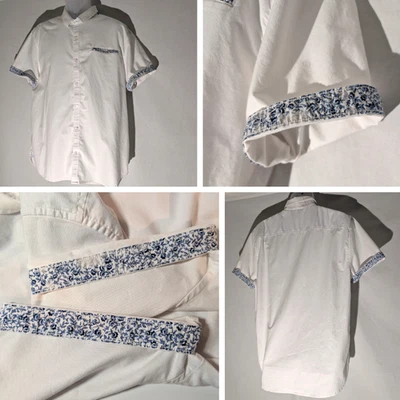 Guess Los Angeles Button Up Short Sleeve White & Floral Mens Sz 2XL, with FADING - Image 1 of 4