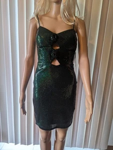 NWT Macy's Small City Studio Green Sequin Cut Out Mini Dress - Picture 1 of 7