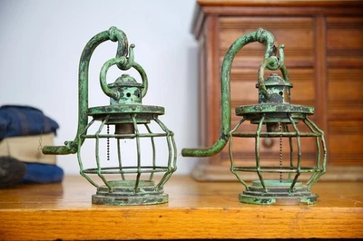 Antique Arts & Crafts Wall Sconce Nautical Brass Porch Lights vintage Boat Cage - Image 1 of 4