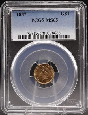 1887 Gold Dollar $1 Liberty Head • PCGS MS65 • Low Mintage Under 9,000 - Image 1 of 4