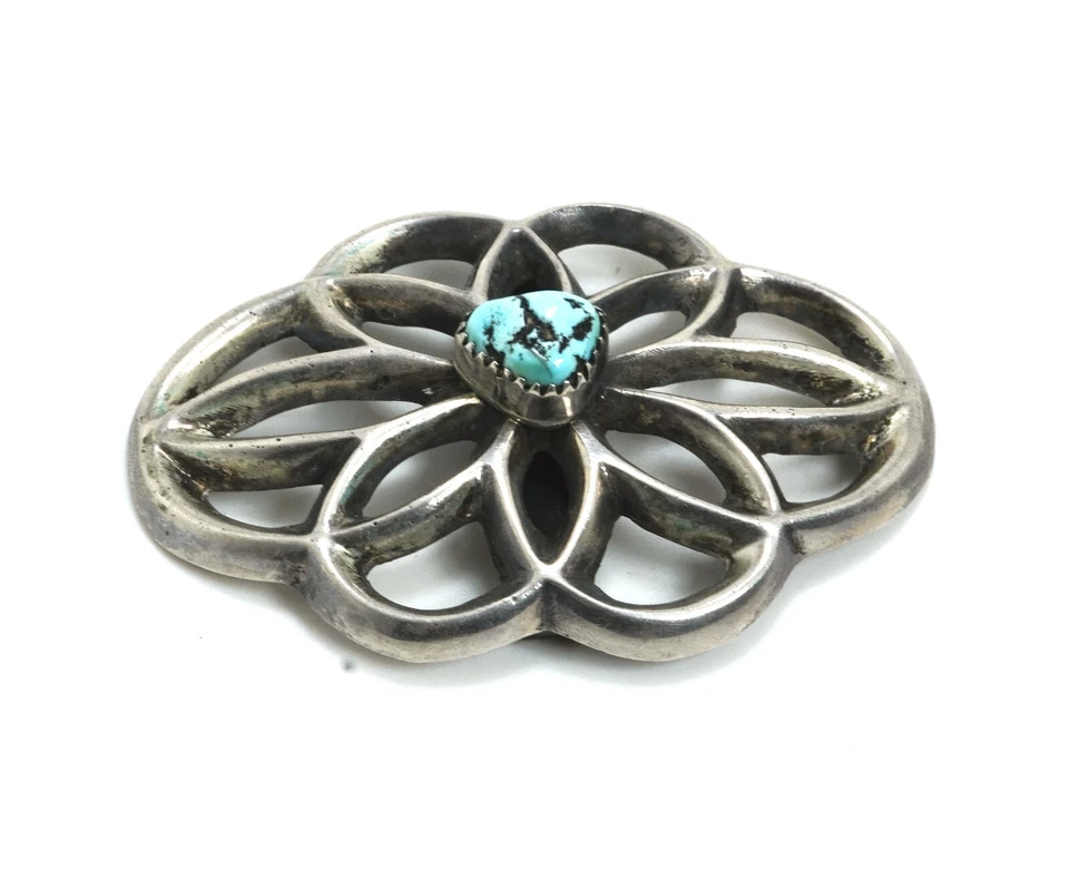 Vintage Native American  Silver & Turquoise Single Concho Belt SIide - Image 1 of 4